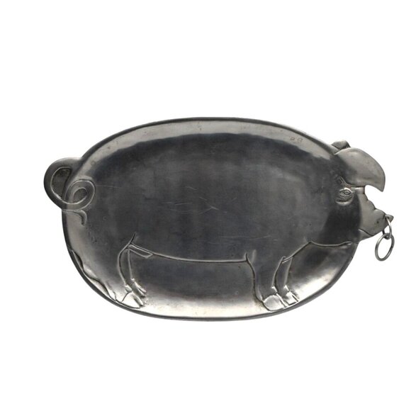 Vintage Vandor Imports 1979 Aluminum Pig-Shaped Serving Tray With Ring Detail - Picture 1 of 4
